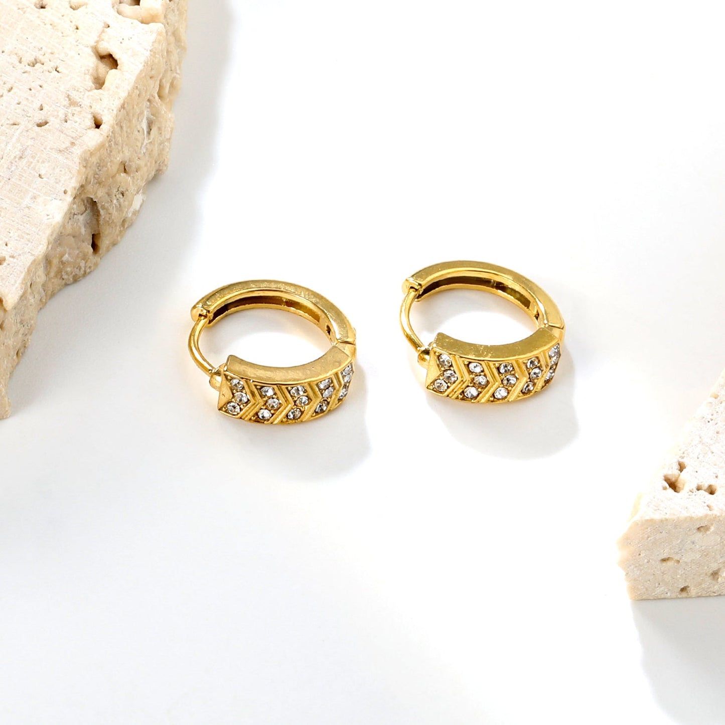 4.5 x 11mm hexagonal with imitation white Czech diamonds, earring hook 2.2 x inner diameter 10mm, gold-colored earrings asonjewelry