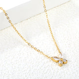 8.8*9.1mm Butterfly Sticky White Diamonds Pendant 0.35 Cross Necklace 45+5cm+6mm Round Plaque Necklace Steel/Gold Large Size 12mm White Diamonds