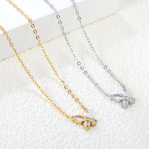 8.8*9.1mm Butterfly Sticky White Diamonds Pendant 0.35 Cross Necklace 45+5cm+6mm Round Plaque Necklace Steel/Gold Large Size 12mm White Diamonds