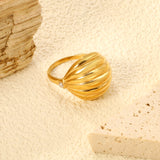 18K Gold Plated Stainless Steel Vertical Striped Arch Ring - Pearl Accented Elegant Jewelry