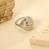 18K Gold Plated Stainless Steel Vertical Striped Arch Ring - Pearl Accented Elegant Jewelry