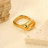 18K Gold Plated Stainless Steel Square Open Ring - Oval Design Sleek Statement Jewelry