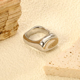 18K Gold Plated Stainless Steel Square Open Ring - Oval Design Sleek Statement Jewelry