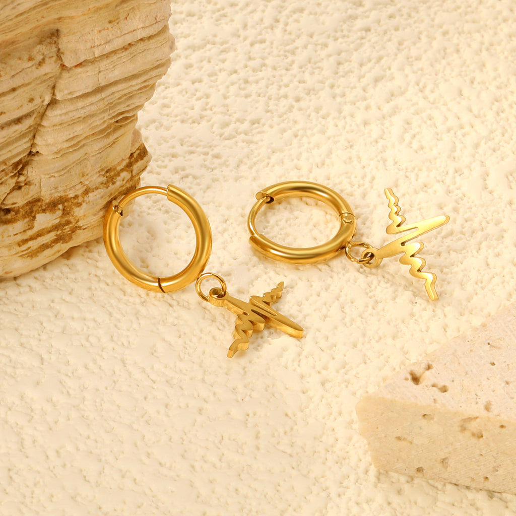 Wire 1.6x11mm O.D. earrings + 11.9*10mm circle with lightning bolt pendant earrings steel color/golden