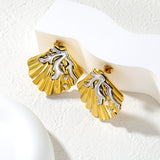 34.7mm*33.5mm Pearl Coral Shell Stud Earrings, Two-tone Gold