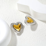 27mm*30.5mm Two-Tone Heart Stud Earrings, Two-Tone Gold