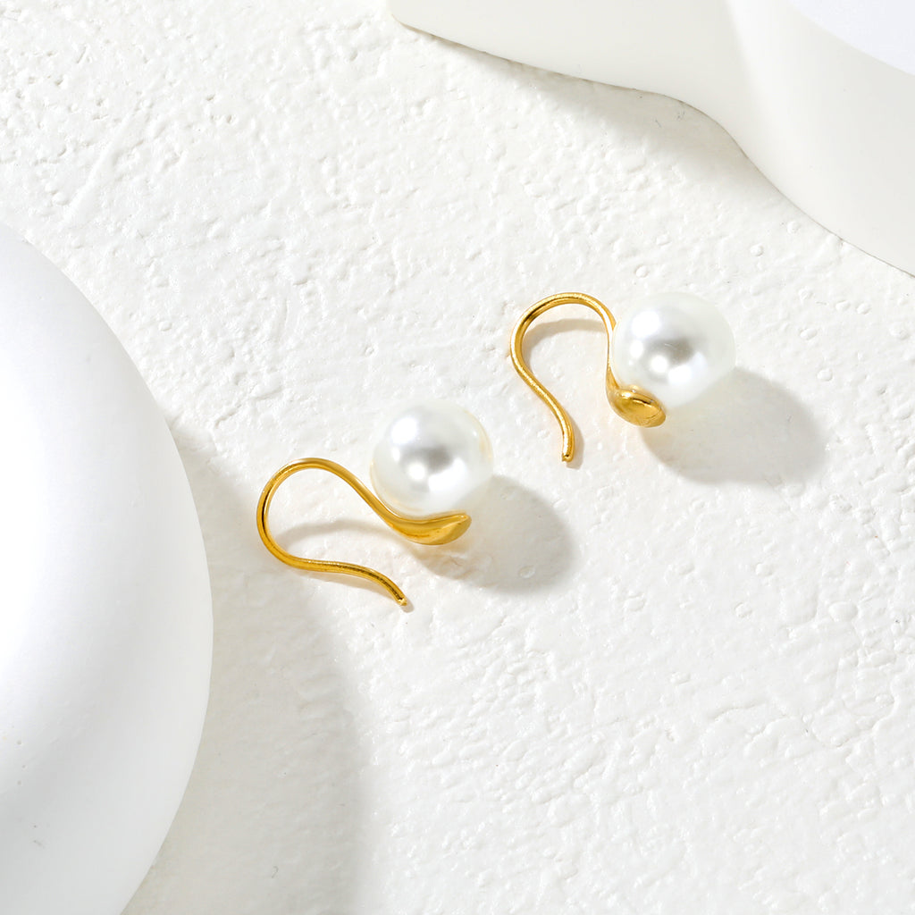 10mm Imitation Pearl Earrings, Gold