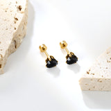 12 pair 6mm Steel/Gold Heart White/Black/Blue CZ Screw Plugs