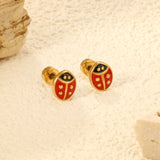 6*7.3mm Ladybug Twisted Screw Plug Stud Earrings steel color/golden color