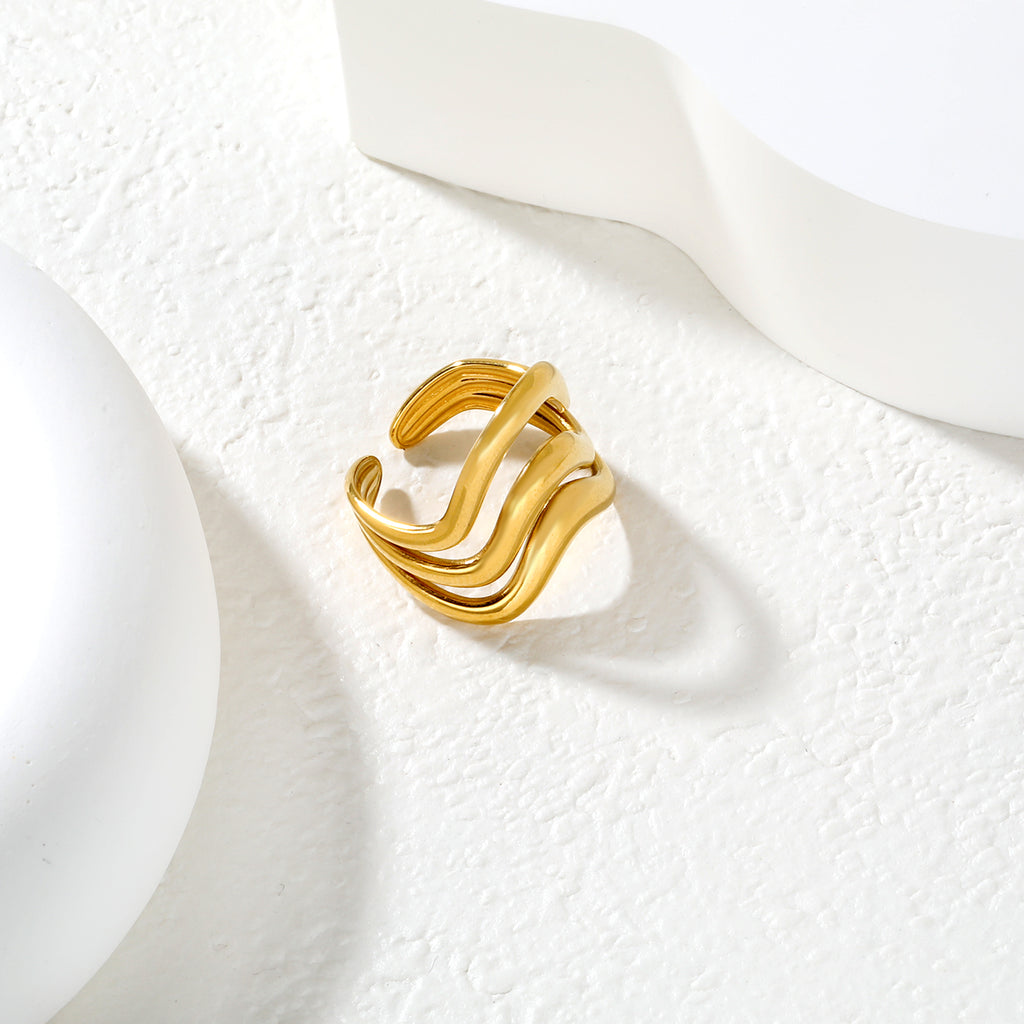 19.7mm Irregular Wavy Open Ring Gold 8
