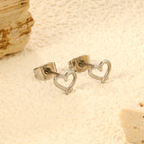 7*6mm Heart shaped pin earrings steel color/golden