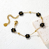 0.3 cross chain ¡Á3mm steel beads ¡Á9 + 8*8.6mm black bead flower pendant , bracelet, steel/gold