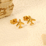 8.2*8.1mm airplane regular pin earrings steel/golden