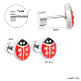 6*7.3mm Ladybug Twisted Screw Plug Stud Earrings steel color/golden color