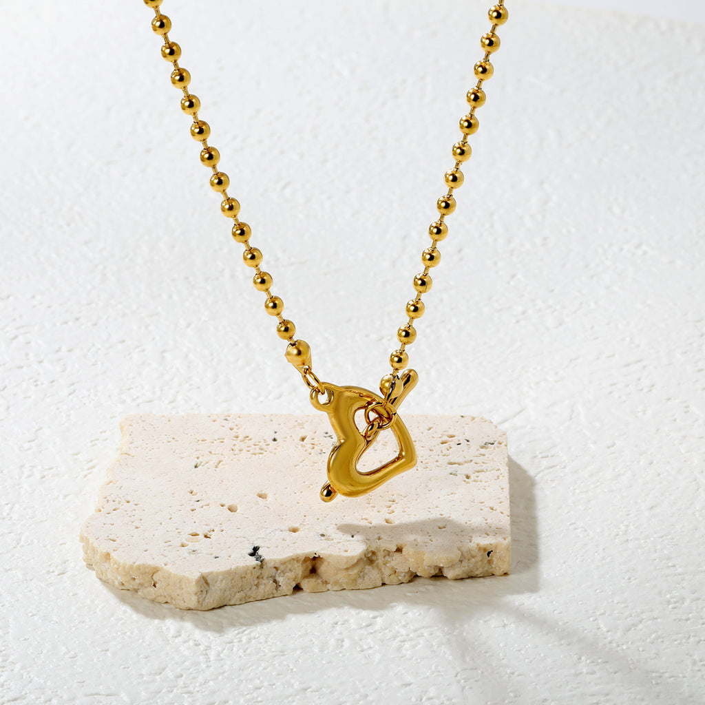 3mm Bead Chain 40cm Heart-Shaped T-Closure Necklace, Gold