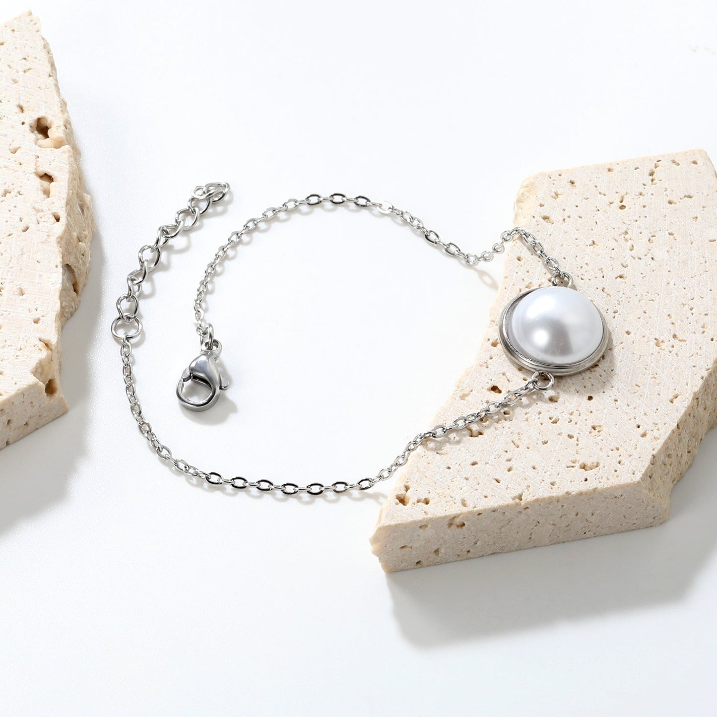 12-14mm round with half white pearl 16-18+3cm bracelet steel/gold color asonjewelry