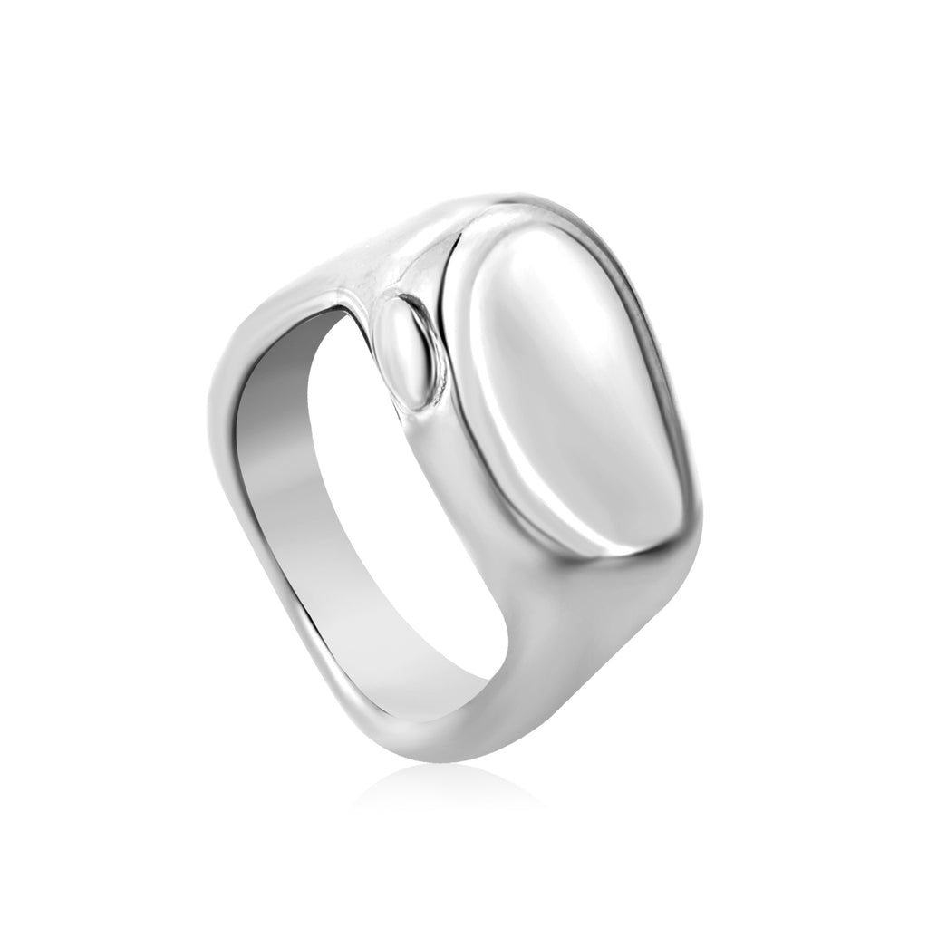 18K Gold Plated Stainless Steel Square Open Ring - Oval Design Sleek Statement Jewelry