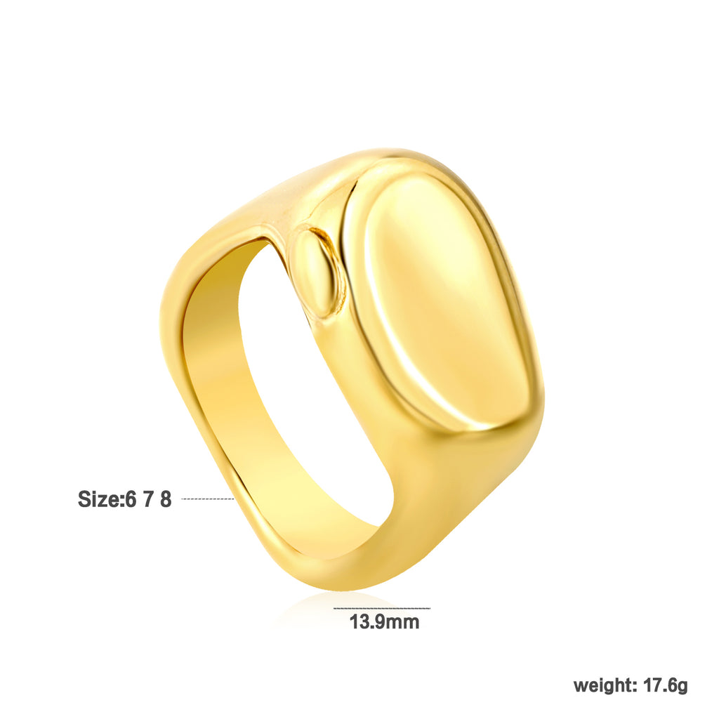18K Gold Plated Stainless Steel Square Open Ring - Oval Design Sleek Statement Jewelry