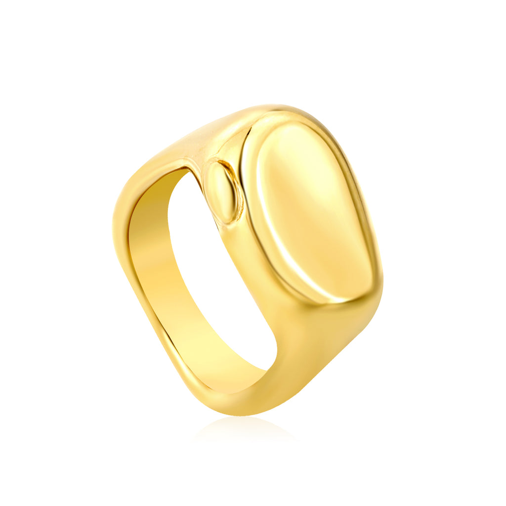 18K Gold Plated Stainless Steel Square Open Ring - Oval Design Sleek Statement Jewelry