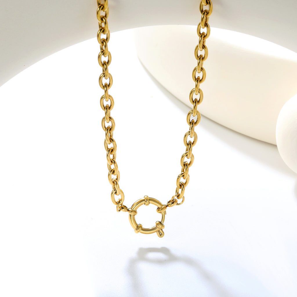 Razor/O Chain W4mm*40cm+Round Buckle O.D. 14.6mm Necklace Gold Color