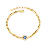 9.6mm round blue zirconium + CNC white zirconium circle fittings 17+3cm bracelet Gold color