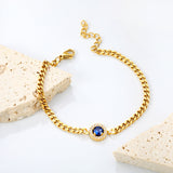 9.6mm round blue zirconium + CNC white zirconium circle fittings 17+3cm bracelet Gold color