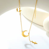 18.4*17mm moon+8.4*13.3mm star accessories 4cm tassel 42+5cm necklace steel/golden