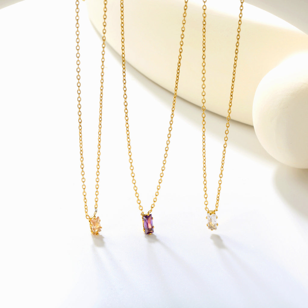 4.5*7.4mm Square White/Purple/Champagne Zircon Pendant 0.3 Cross Chain 40+5cm+6mm Round Tail Plaque Necklace GOLDEN