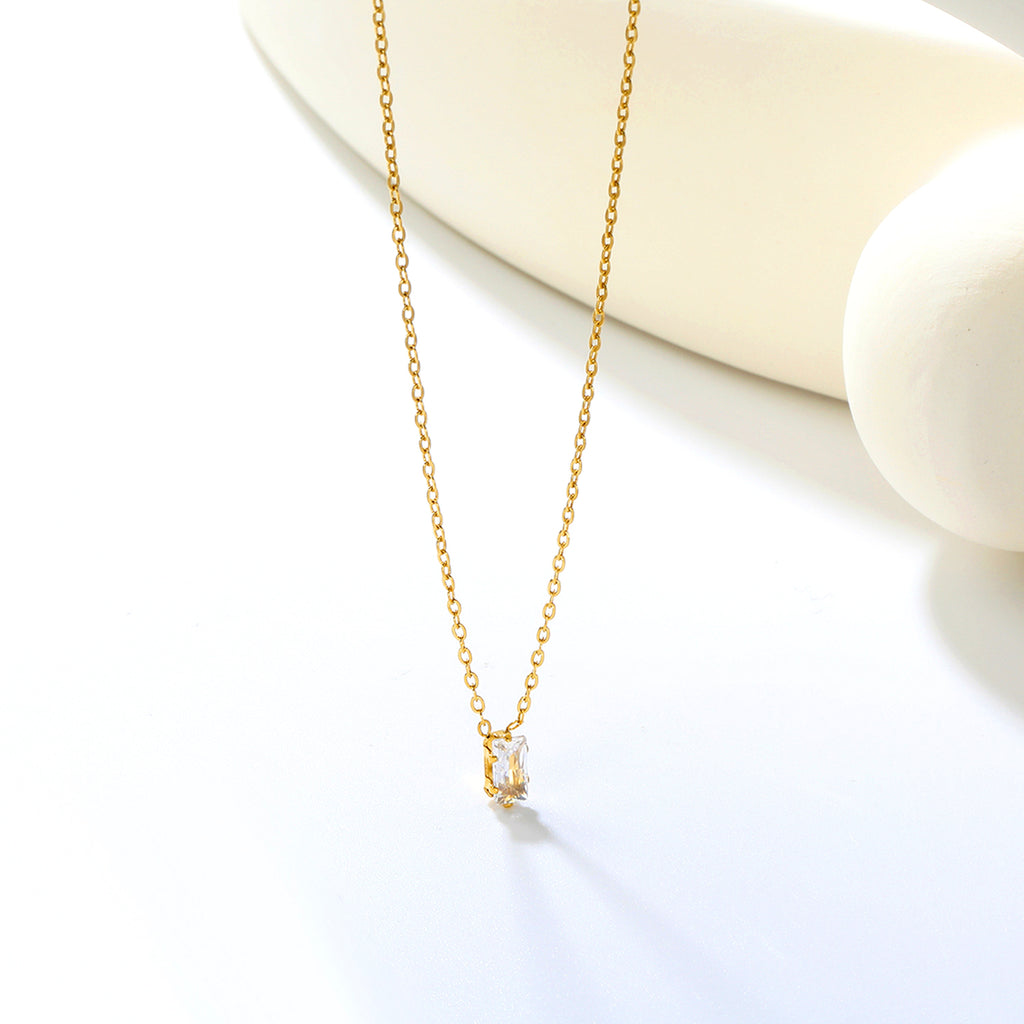 4.5*7.4mm Square White/Purple/Champagne Zircon Pendant 0.3 Cross Chain 40+5cm+6mm Round Tail Plaque Necklace GOLDEN