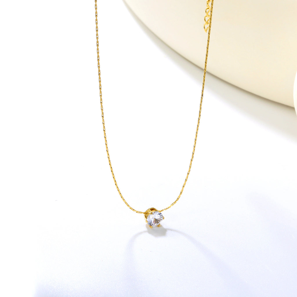 5mm Six Claws Round White Diamond Pendant 40+5cm+6mm Round Tail Plaque Necklace Steel/Golden