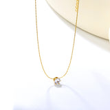 5mm Six Claws Round White Diamond Pendant 40+5cm+6mm Round Tail Plaque Necklace Steel/Golden