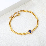 9.6mm round blue zirconium + CNC white zirconium circle fittings 17+3cm bracelet Gold color