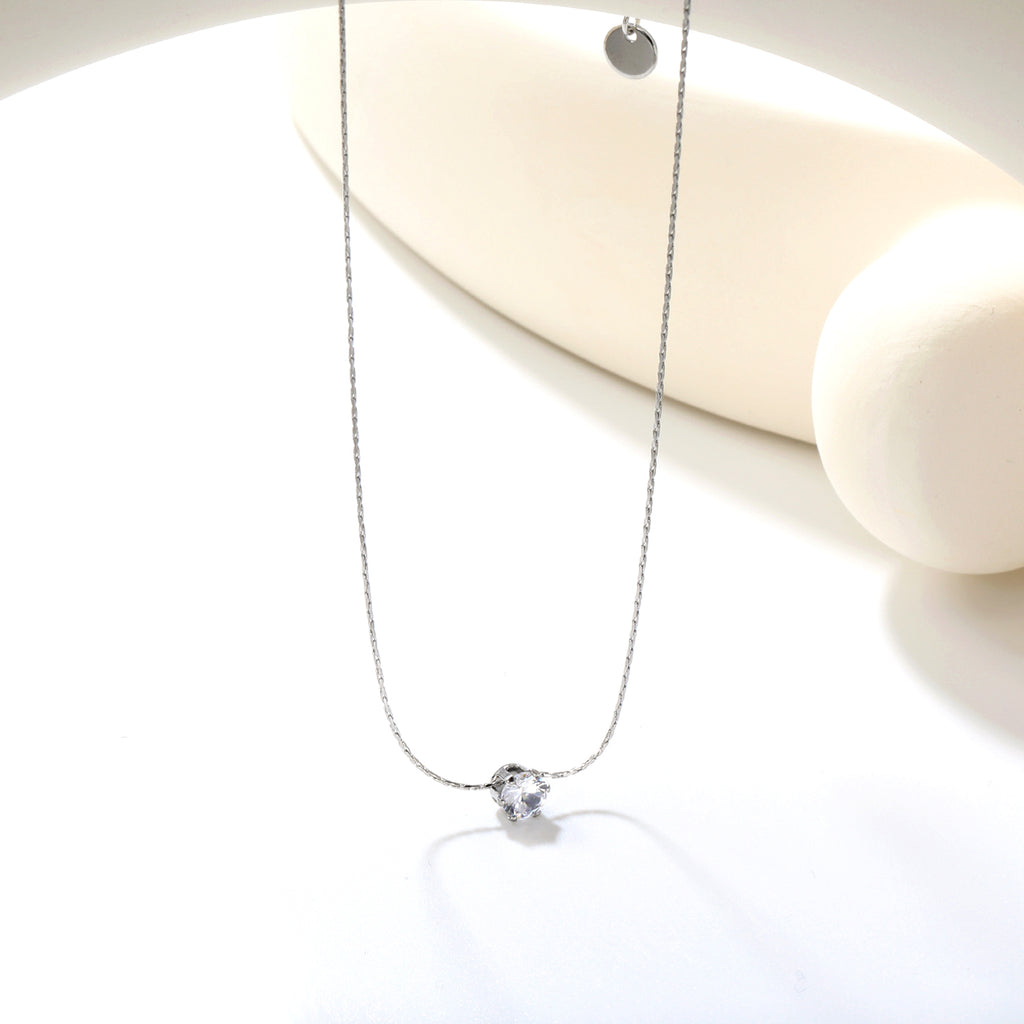 5mm Six Claws Round White Diamond Pendant 40+5cm+6mm Round Tail Plaque Necklace Steel/Golden