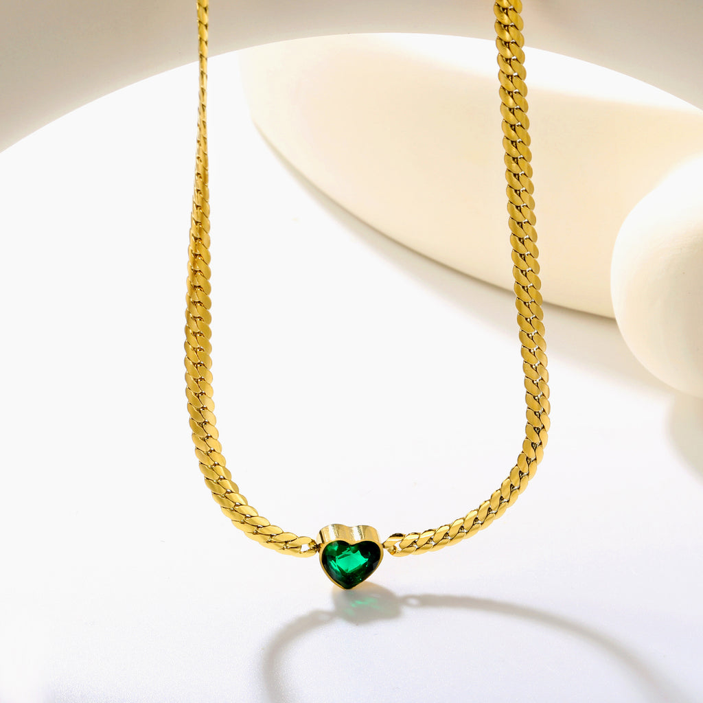 12.2mm White/Green Diamond Heart Pendant 4mm Golden Dragon Necklace 40+5cm+3*10mm Square Tail Plate/Cone Tail Plate Necklace Golden