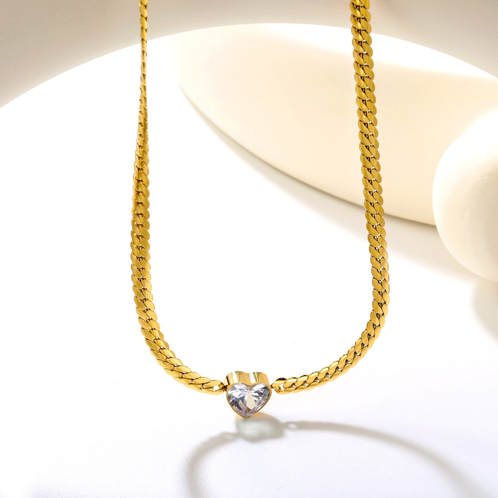 12.2mm White/Green Diamond Heart Pendant 4mm Golden Dragon Necklace 40+5cm+3*10mm Square Tail Plate/Cone Tail Plate Necklace Golden