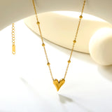 12*14.3mm Heart Pendant 42+5cm+11.2*3.7mm Square Tail Plaque Necklace Steel/Golden