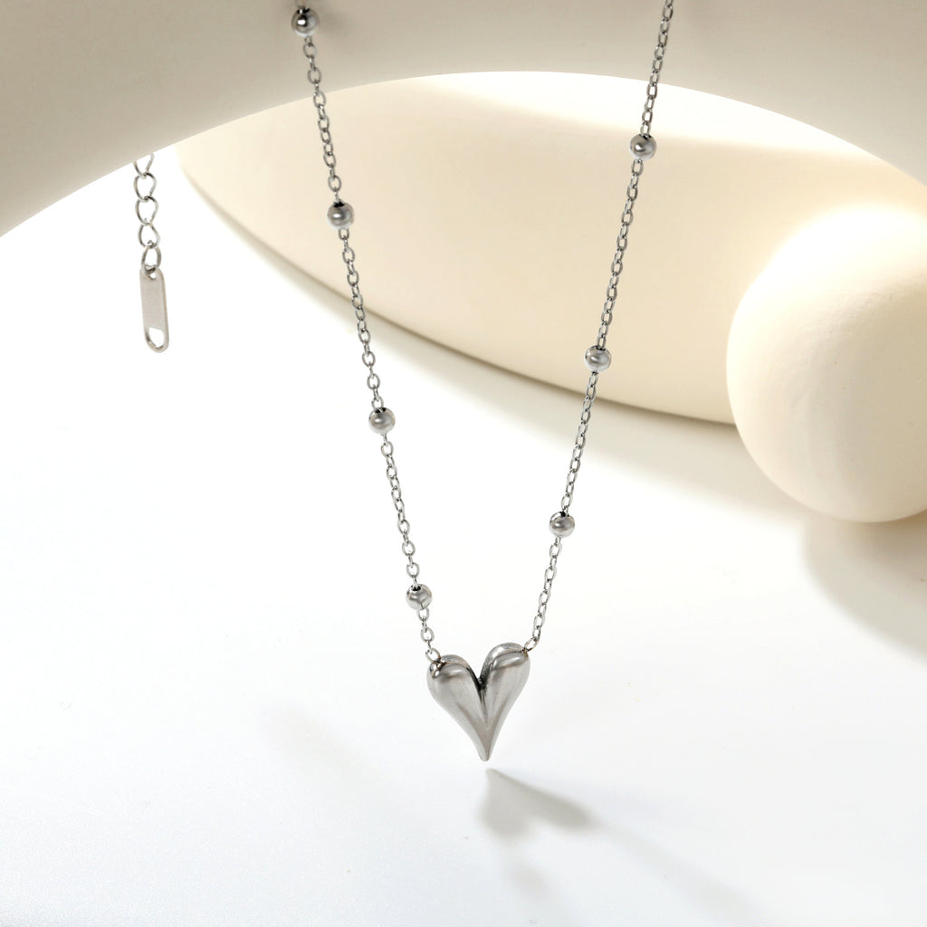 12*14.3mm Heart Pendant 42+5cm+11.2*3.7mm Square Tail Plaque Necklace Steel/Golden