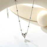 12*14.3mm Heart Pendant 42+5cm+11.2*3.7mm Square Tail Plaque Necklace Steel/Golden