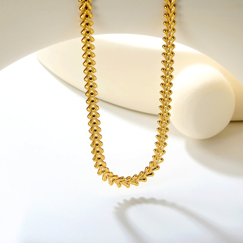 6mm*36+5cm+11.2*3.7mm Square Tail Plaque Fish Bone Chain Necklace Gold