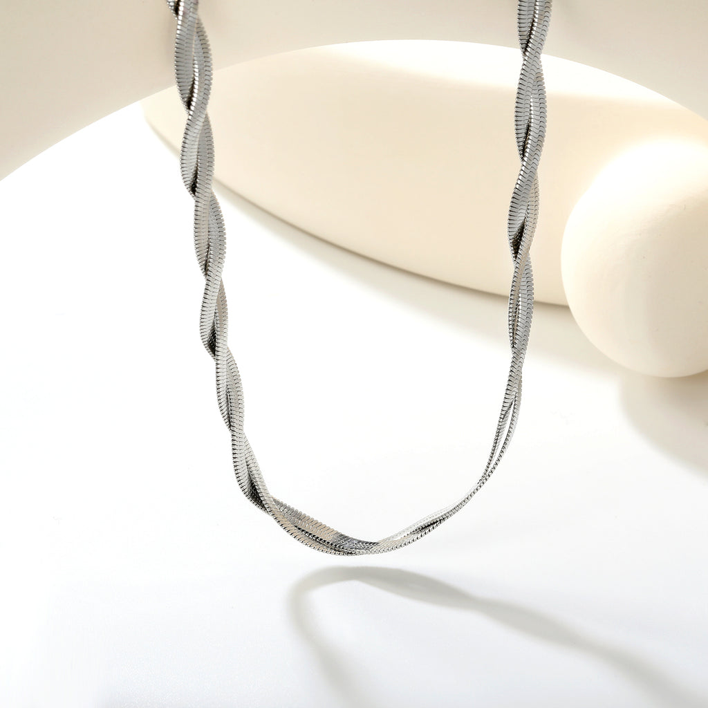 5.9mm*45+5cm Crossed Double Strand Necklace Steel/Golden