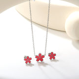 10mm cherry blossom with pink oil drop earrings + 12.5mm pendant set cross 0.3mm*45+5cm+6mm round plate steel color / gold color