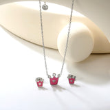 8*8.4mm Crown with Pink Oil Drip Earrings + 11.7*12mm Pendant Necklace Set Cross 0.35 45+5cm+6mm Round Tail Plaque Set Steel Color / Gold