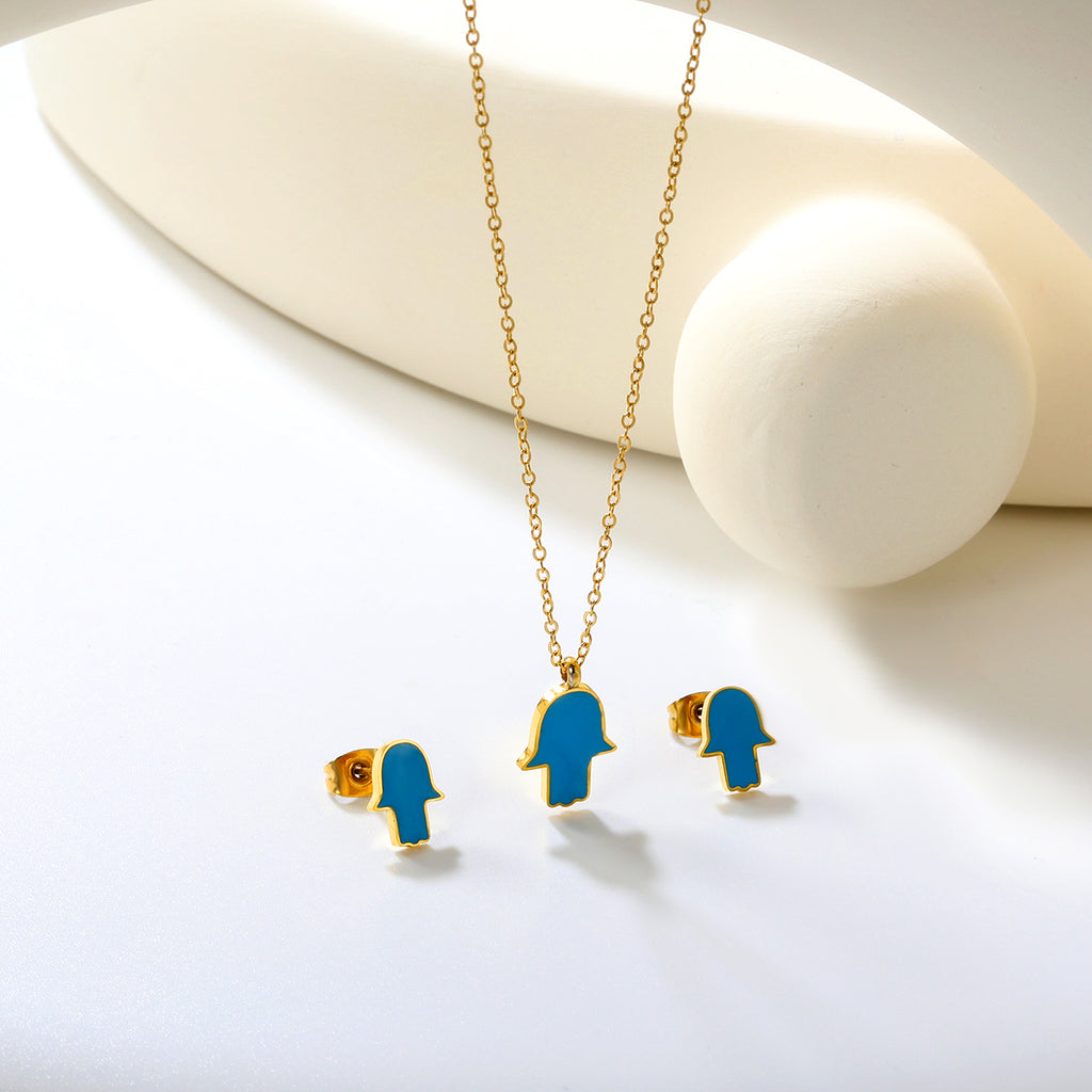 Glossy set Gold/light blue Earrings: 8.7*10.8mm Pendant: 10.7*13.6mm 0.3 cross chain 40+5cm+6mm round plate