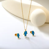 Glossy set Gold/light blue Earrings: 8.7*10.8mm Pendant: 10.7*13.6mm 0.3 cross chain 40+5cm+6mm round plate