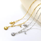 10.2*10.7mm shell+9*12.7mm starfish+4.2mm cylindrical white diamonds 42+5cm+10*3cm necklace steel/golden
