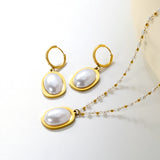 Pearl Necklace Earrings Set Gold Earrings: 16.3*23.6mm Pendant: 16.3*23.6mm 3mm Pearl + 1.9mm Steel Bead Chain 40+5cm+6mm Round Tail Plaque