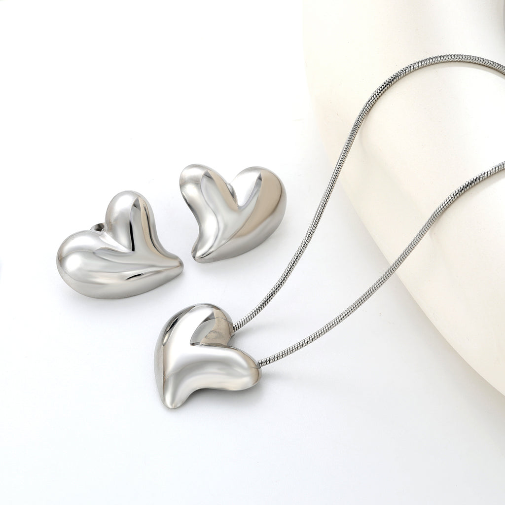 Love Set Steel/Gold/Mixed Earrings: 27*27.3mm Pendant: 27*27.3mm 1.6 Round Snake Chain 43+5cm+6mm Round Tail Tag