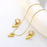 Pointed Heart Set Gold Earrings: 12.1*14.7mm Pendant: 12.1*14.7mm0.9 Round Snake Chain 42+5cm+6mm