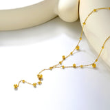 5mm+4mm+3mm Size Steel Beads 10cm Tassel 40+5cm +11.2*3.7mm Square Tail Plaque Necklace Gold