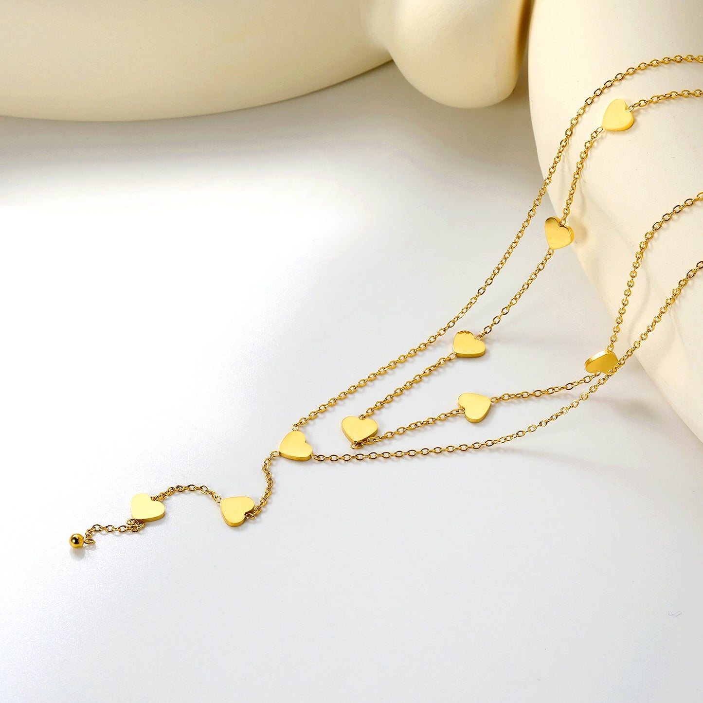 7.3*6.3mm Heart 8cm Tassel Accessories 38+45+5cm+6mm Round Tail Plaque Double Chain Necklace Gold asonjewelry